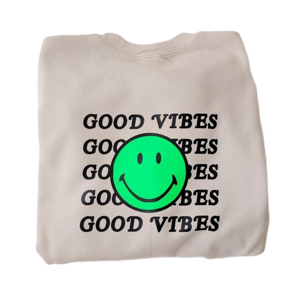 Good Vibes Neon Green Smiley Face Sweatshirt - Picture 5 of 12